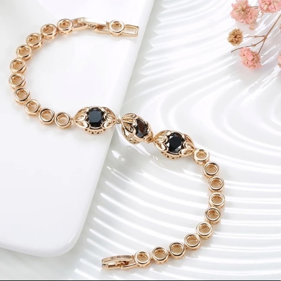 𝅺UNIQUE Retro Natural Black Zircon Rose Gold Bracelet - Picture 2 of 8